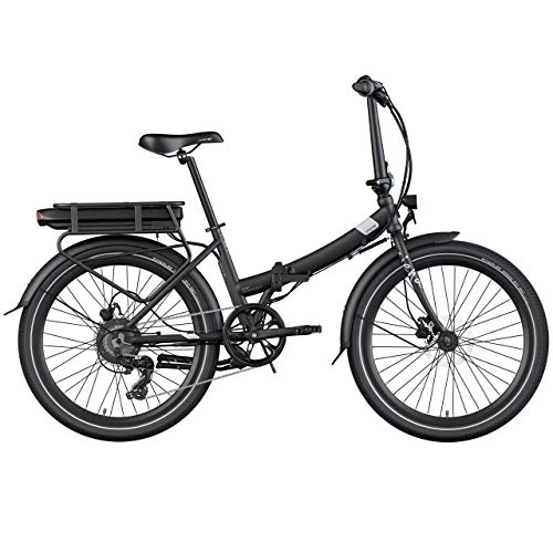 Vélos électriques : Legend Siena Vélo Électrique Pliable de Ville Smart eBike Roues de 24 Pouces, Freins Disque Hydraulique, Batterie 36V 10.4Ah Sanyo-Panasonic (374.4Wh), Noir Onyx