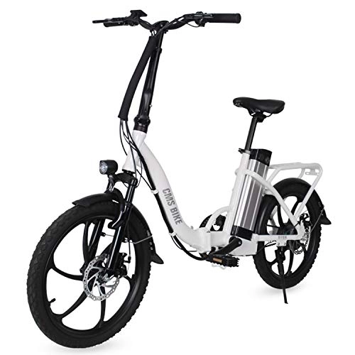 Vélos électriques : LFANH Pliant Vélo Électrique E Vélo, Jusqu'à 30 Km / H 20 Pouces Réglable Vitesse Cyclomoteur Pliant Vélo Électrique Vélos, 250W / 36V Batterie Rechargeable Au Lithium, Adulte Unisexe, Blanc