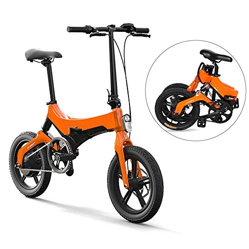 Vélos électriques : Lhlbgdz Vlo lectrique Pliant 16 Pouces 250W Moteur Double Freins Disque assistent cyclomoteur lectrique e-Bike, Orange