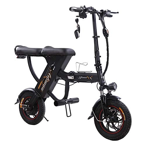 Vélos électriques : LHLCG Mini vlo lectrique Portable - Vlo lectrique Pliable avec tlcommande, Support de tlphone Portable et Affichage lectronique, Black, 11Ah