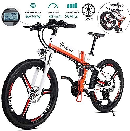 Vélos électriques : LIMQ 26 `` Vlo De Montagne lectrique Pliant Adulte E Vlo Plage Neige Vlo Vlo lectrique pour Adultes 21 Vitesses Vitesse 350w48v12.5a Batterie Au Lithium, White