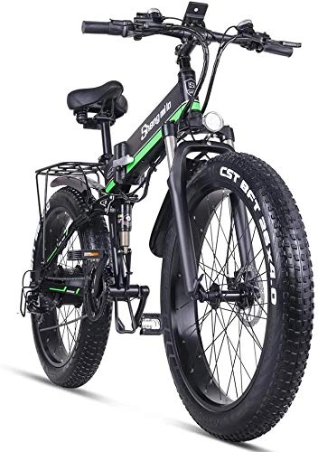 Vélos électriques : LIMQ Vlos lectriques Vlos De Montagne F0148V 26" x4.0 Fat Bike Pneus Tout-Terrain Vlos De Ville E-Bike avec Moteur 1000W 12.8Ah 50 Km D'autonomie, Green