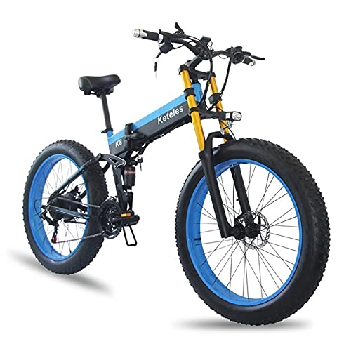 Vélos électriques : LIROUTH k8 vélo électrique 1000w Adulte Gros Pneu VTT 48v 15A / h Ebike Hommes (Bleu)