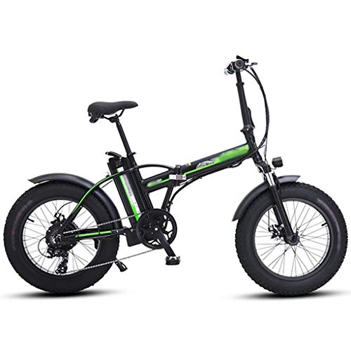 Vélos électriques : LJMG Vlos lectriques 48V500W Ebike pour Adultes 20"pliez Neige E-Bike 7 Vitesses 15Ah Batterie Commuter E-Bike Double Disque De Frein, avec Sige Arrire (Color : Green-48V15Ah, Size : 170 * 115cm)