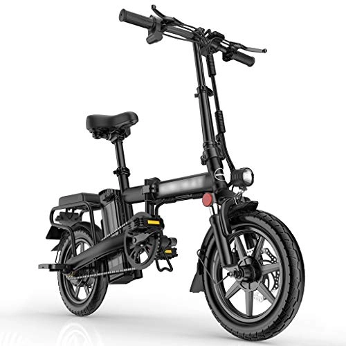 Vélos électriques : LJMG Vlos lectriques Vlo lectrique D'adulte, Batterie Au Lithium Vlo lectrique Pliable De 14 Pouces, Vlo De Ville, Moteur 48V 400W, avec Sige Arrire (Color : Black, Size : 60km)