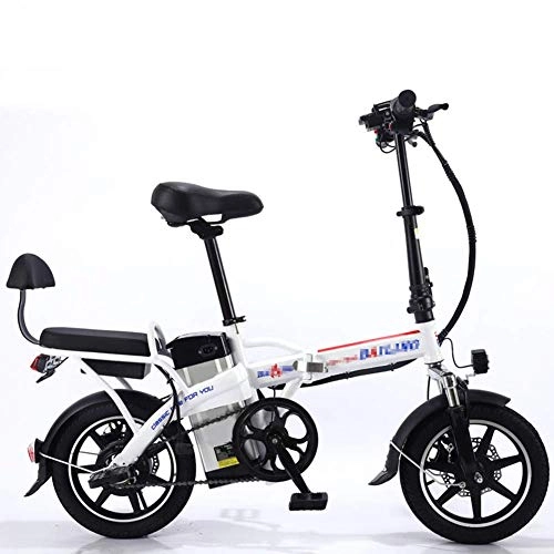 Vélos électriques : LKLK Vélo électrique en Aluminium avec pédales, Filet Assist et Moteur 48 V 350 Wh, Batterie de vélo électrique 14 Pouces, LED 3 Riding Mode Blanc
