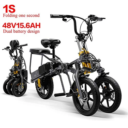 Vélos électriques : LLDS 2 batteries 48 V 350 W tricycle pliable mini-lectrique tricycle 14 pouces 15, 6 Ah un seconde valeur de tricycle lectrique, les plis peuvent tre facilement