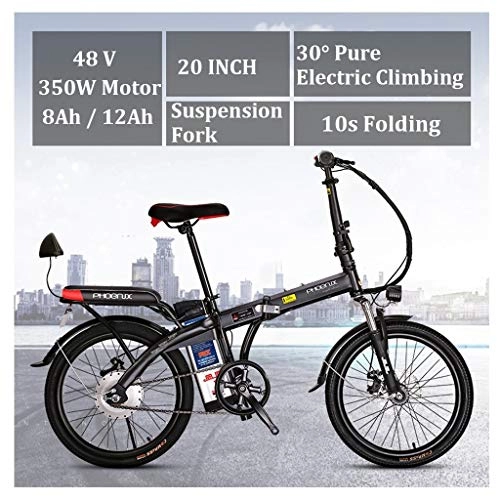 Vélos électriques : Logo lectrique Pliable VTT for Adultes 20" Double Frein Disque E-Bikes Compteur LCD Seat rglable - 48V 12Ah 250W Pleine Suspension de vlo de Montagne (Color : Black, Size : 12Ah)
