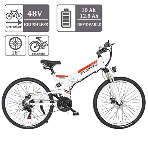 Vélos électriques : Logo Pliant Adulte vlo lectrique 48V 12.8AH 614Wh avec l'tape-Affichons LCD Femmes Sport Tout Terrain Commuter Vlo Amovible au Lithium-ION (Color : White, Size : 12.8AH-614WH)