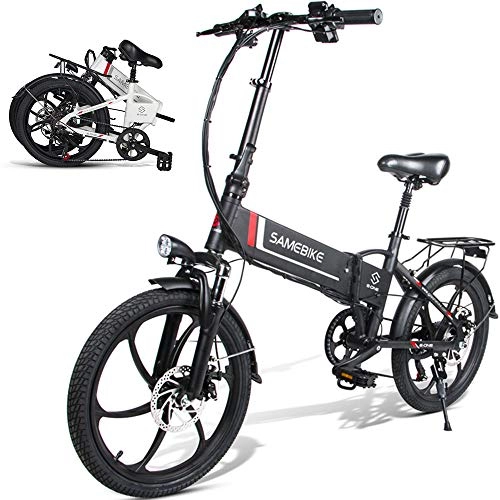 Vélos électriques : LOKE Vélo électrique pour Adultes, E-Bikes Pliable 20", 48V, 10.4Ah, 350W, 7 La Vitesse du Moteur électrique Bycicles pour Le Travail, Voyage, en Plein air, Noir