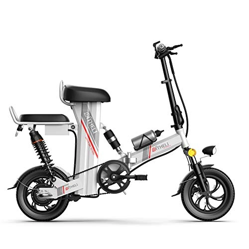Vélos électriques : LOVE-HOME Pliant vélo électrique, 12inch Adultes E-Bike avec Amovible Batterie au Lithium de 960W / 20Ah / 48V Double Selle vélos avec téléphone Stand Affichage à LED, Blanc