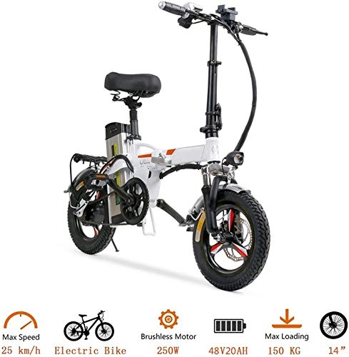 Vélos électriques : LPKK Électrique Pliant vélo en Aluminium léger et Rapide Ebike Chargeur de Batterie Amovible avec 36V 20Ah Lithium-ION avec 400W Puissant Moteur 0814 (Color : White)