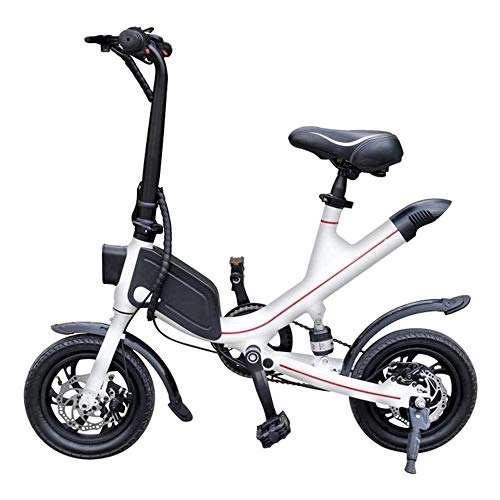 Vélos électriques : LQRYJDZ 50W 36V vlo lectrique Pliant Contrle Croisire de 12 Pouces lectrique VTT Neige Plage Vlo lectrique 6.6Ah Ebike for Adultes avec Verrouillage lectrique d'alimentation (Color : White)