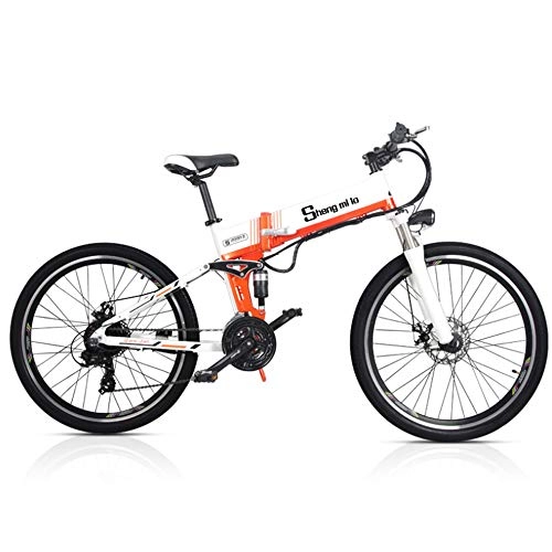Vélos électriques : LSXX Vélo de Montagne Graisse électrique, 26inches Pliant Fat Tire vélo, 21 Vitesses Shimano, avec 48V 12Ah Batterie au Lithium, Blanc