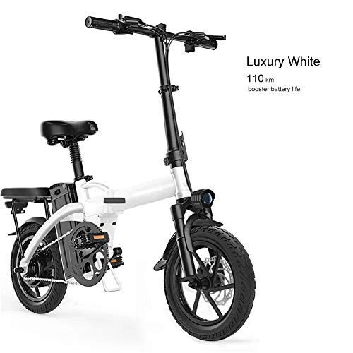 Vélos électriques : Luckylj Vlo lectrique Pliant pour Vlo lectrique avec Batterie Lithium-ION Amovible De 48 V, Vlo Ebike De 14 Pouces avec Moteur De 400 W, luxurywhite