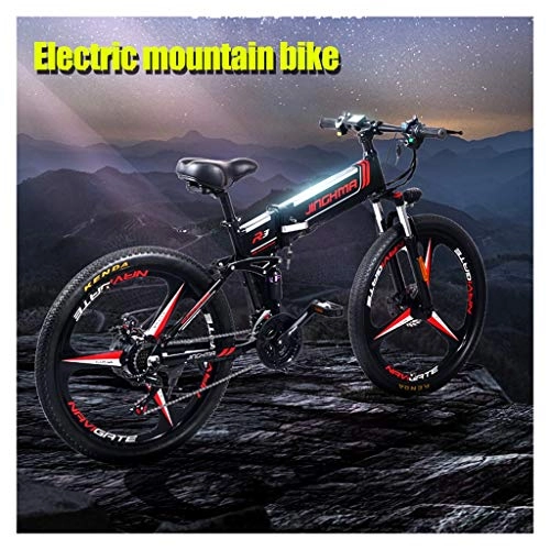 Vélos électriques : LYRWISHJD 350W Adultes Folden Vélo Électrique 48V 10.4Ah Batterie Amovible Lithium Vélo Électrique Plage Neige Ebike Électrique Vélo De Montagne (Noir) (Color : Black)