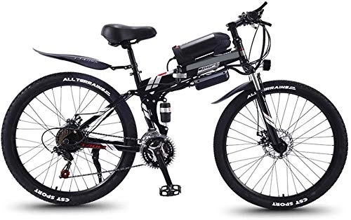 Vélos électriques : LZMX Vélos électriques pliants, 26 Montagne vélos électriques avec 350W Moteurs électriques, vélos de Ville Banlieue Acier de Carbone à Double Disque, vélos d'exercice vélo Adultes (Color : Black)
