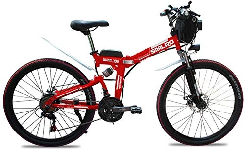 Vélos électriques : Macro 48V 8AH / 10AH / 15AHL VTT vélo Pliant Batterie au Lithium de MTB e-vélo Intelligence de Bicyclette 21 Vitesse vélo électrique avec Moteur brushless 350W, Rouge, 48V10AH350W