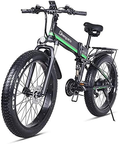 Vélos électriques : MAMINGBO 1000W vélo électrique, Pliable VTT, Fat Tire Ebike, 48V 12.8AH, Nom Couleur: Rouge (Couleur : Green)
