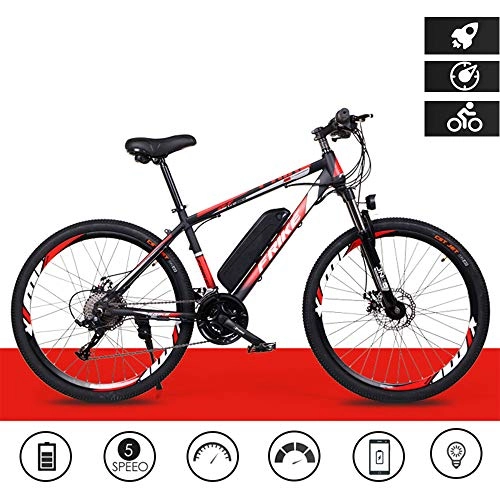 Vélos électriques : MDZZ Vélo de Montagne électrique, 250W légère Adulte Powered vélo, 21 Vitesses Batterie au Lithium E-vélo avec siège réglable, Extérieur Outil assistée, Black Red, Ordinary
