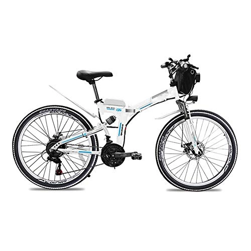 Vélos électriques : MDZZ Vélo Pliant, Électrique VTT avec 21 Vitesses Vitesse et Trois Modes de Travail, Vélos à pédales en Alliage d'aluminium pour Les Adultes Adolescents 24 « », Blanc, 36V8AH