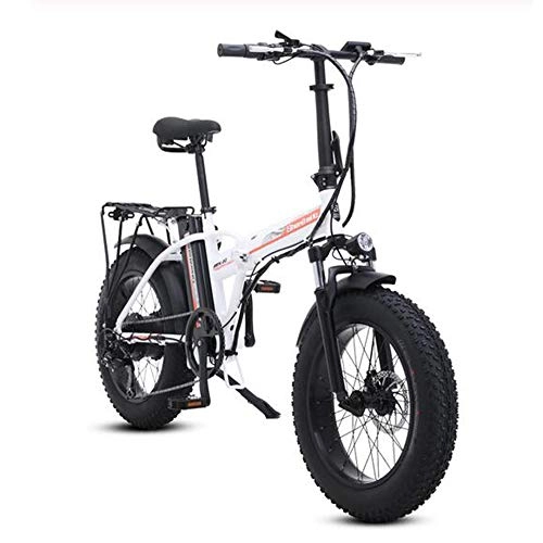 Vélos électriques : MEICHEN Vélo électrique 4, 0 Plage Gros Pneu vélo électrique vélo Cruiser Aider vélo Pliant vélo électrique vélo électrique 48V, 20incheswhite