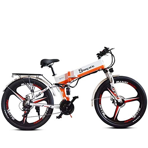 Vélos électriques : MIAOYO Vélo électrique de Montagne, vélo Pliable Portable, Bicyclette électrique à Suspension, régénération de Puissance Ebike 48V 350w, réglable de siège, Mode de croisière, Blanc