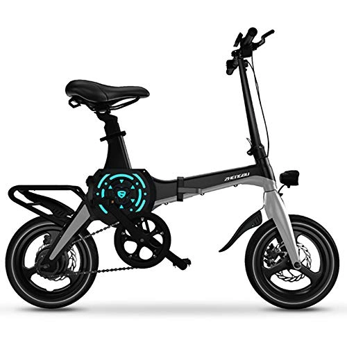 Vélos électriques : Mini Bicyclette électrique, vélo électrique Pliable, Affichage caché de l'affichage à Cristaux liquides 20KM / H de Freins à Disque de Batterie au Lithium-ION avec la lumière Avant de LED, Black, A