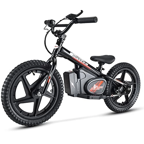 Vélos électriques : Mio Teck - Electric Balance Bike Noir | Vélo électrique noir pour enfants, 16 pouces, 5-8 ans, 2 vitesses 12-24 km / h, 24 V 170 W Brush Motor
