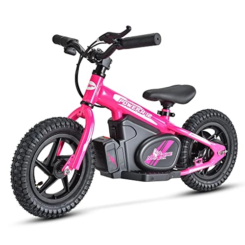 Vélos électriques : Mio Teck - Electric Balance Bike Rose Fluo | Vélo Électronique Rose Fluo pour Enfants 12 Pouces 3-5 ans, 2 Vitesse 8-16 Km / h, 24 V 100 W Brush Motor