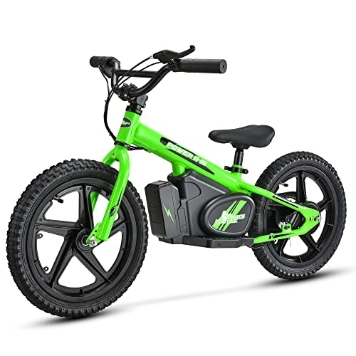Vélos électriques : Mio Teck - Electric Balance Bike Vert Fluo | Vélo Électronique Vert Fluo pour Enfants 16 Pouces, 3-5 ans, 2 Vitesse 12-24 Km / h, 24 V 170 W Brush Motor