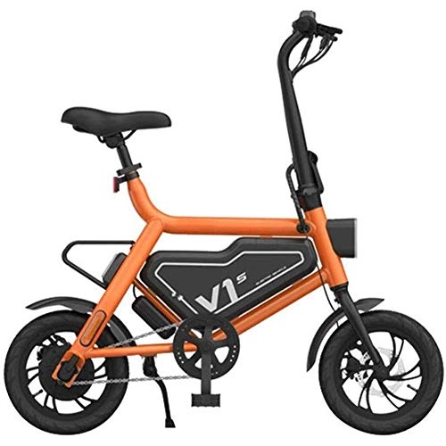 Vélos électriques : MIYNTB Pliant Vlo lectrique, 12 Pouces Vlo Assistance lectrique Portable Vlo Pliant Batterie Lger Et Pliant en Aluminium Vlo avec des Pdales, Orange