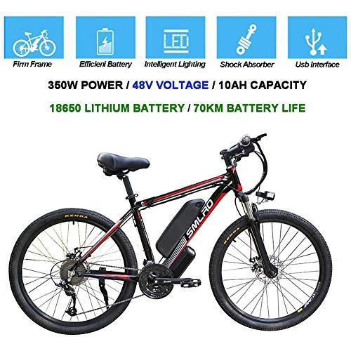 Vélos électriques : MXCYSJX Vélos électriques pour Adultes, vélo Ebike en Alliage d'aluminium 350W Amovible Batterie au Lithium-ION 48V / 10Ah vélo de Montagne / Navette Ebike, Black Red