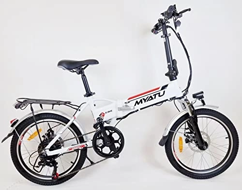 Vélos électriques : MYATU Vélo électrique pliable ebike 20" avec dérailleur Shimano 7 vitesses, moteur 250 W, batterie lithium-ion 36 V 10, 4 Ah, cadre en aluminium, 25 km / h, pour homme et femme, blanc
