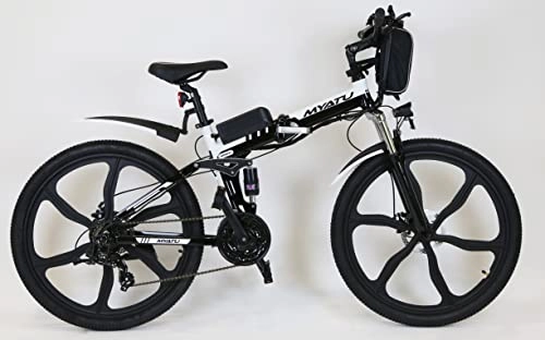 Vélos électriques : MYATU Vélo électrique pliable VTT 26", 21 vitesses, moteur 250 W, batterie lithium-ion 36 V 10, 4 Ah, cadre en aluminium, système de double suspension pour homme et femme, noir