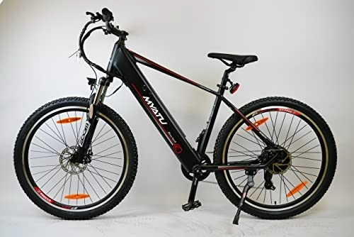 Vélos électriques : MYATU Vélo électrique VTT 27, 5" avec dérailleur Shimano 7 vitesses, moteur BAFANG 250 W, batterie lithium-ion 36 V 13 Ah, cadre en aluminium, 25 km / h, pour homme et femme, noir