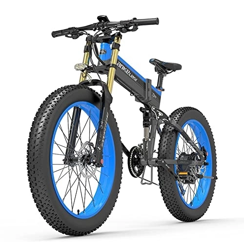 Vélos électriques : NF Vélo électrique Pliant T750plus 26 Pouces, motoneige à pneus Larges 4.0, VTT 27 Vitesses, équipé d'une Batterie au Lithium Amovible 48V14.5Ah / 17.5Ah, adapté aux Adultes (17.5Ah, Bleu)