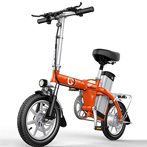 Vélos électriques : NXXML Vélo électrique Pliant 14 Pouces, avec Batterie Lithium-ION Amovible 48V10.4AH, Cadre en Alliage d'aluminium pour Moteur 400W, Orange