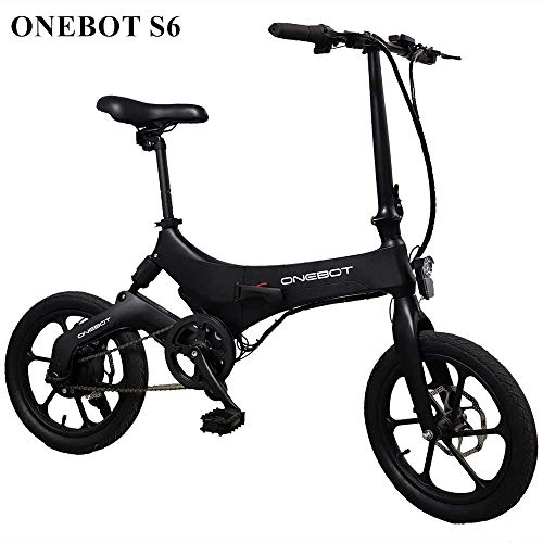 Vélos électriques : ONEBOT S6 Ebike, vélo électrique Pliable Portable de 16 Pouces pour Adultes avec Batterie au Lithium 250W 6.4 Ah, vélo de Ville Vitesse maximale 25 km / h-Noir