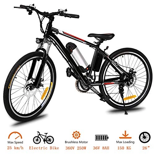Vélos électriques : Oppikle Vlo Electrique 26" E-Bike - VTT Pliant 36V 250W Batterie au Lithium de Grande Capacit - Ville lger Vlo de avec moyeu 21 Vitesses (Noir-Style)