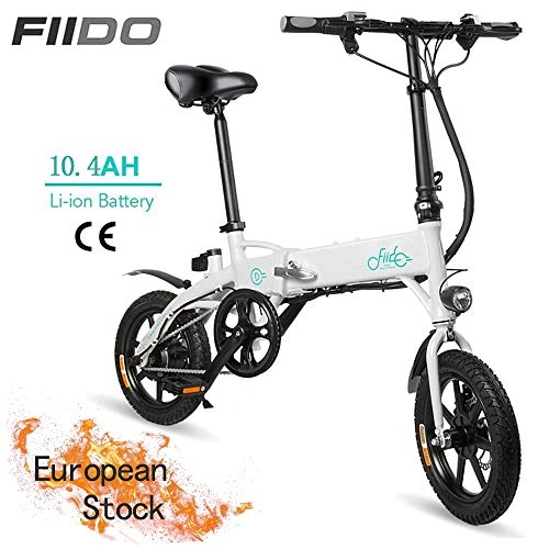 Vélos électriques : OUXI FIID0 D1 Vélo électrique, vélo électrique Pliant pour Adultes 10.4Ah 250W 36V avec écran LCD 14 Pouces Pneu léger 17, 5 kg / 38, 58 LB adapté aux Hommes Femmes Faisant la Navette (Blanc)