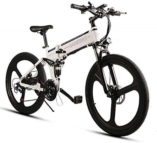 Vélos électriques : OUXI LO26 Moped Vélo Électrique pour Adulte, 26 Pouces Vélo de Montagne Pliable avec Shimano 21 Vitesses 35km / h Vitesse Maximum 350W 10.4Ah Batterie Ebike-Blanc