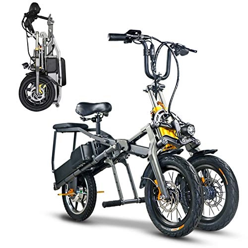 Vélos électriques : Pc-Hxl Vélos électriques Pliants pour Adultes, Scooter électrique Confort, Scooter de Ville à Trois Roues, Cadre en Alliage d'aluminium, Batterie au Lithium 350W 48V 7.5Ah
