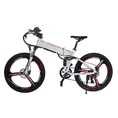 Vélos électriques : PHASFBJ E-Bike Cruiser, Velos à Assistance Electrique Vélo de Montagne 350W 48V VTT Electrique 21 Niveaux de Pédale Assistée Lithium-ION Battery Pliant pour Adulte Femme Homme, Blanc