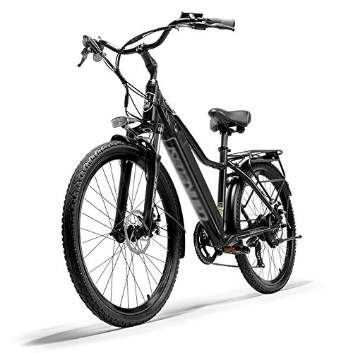 Vélos électriques : PHASFBJ Vélo Electrique, 26" E-Bike VTT Pliant 36V 300W Batterie au Lithium de Grande Capacité et Tektro Double Freins à Disque et Shimano Dérailleurs à 7 Vitesses, Noir, 10.4ah