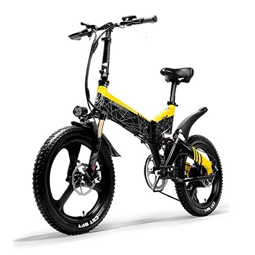 Vélos électriques : PHASFBJ Vélo Electrique Pliable, Vélo de Montagne Électrique 20" E-Bike VTT Pliant Trois Modes de Fonctionnement Cruiser Velos à Assistance Electrique pour Adulte, Jaune