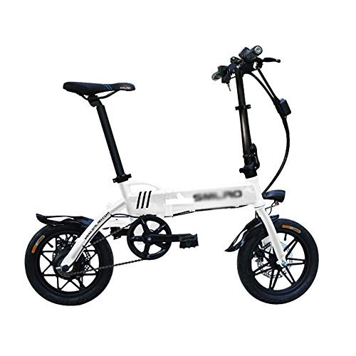 Vélos électriques : PHASFBJ Vélo Électrique Pliant Urbain, 14 Pouces E-Bike Cruiser Velos à Assistance Electrique pour Adulte Vitesse Maximale de 30 km Kilométrage Maximal de 50 à 60 km, Blanc