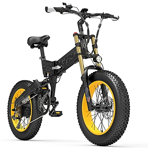 Vélos électriques : PHASFBJ Vélo électrique Pliant pour Adultes, Vélo électrique / vélo électrique de 20"avec Moteur de 500 W, Batterie 48V 11Ah, Vélo électrique à 7 Vitesses Fat Tire, Black+Yellow