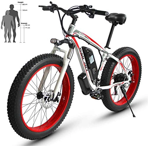 Vélos électriques : PIAOLING Léger Électrique Plage Vélo 48V 26 « » Fat Tire Puissant Moteur de Montagne de Neige Ebike en Alliage d'aluminium de vélos Dédouanement (Color : White Red, Size : 48V15AH)