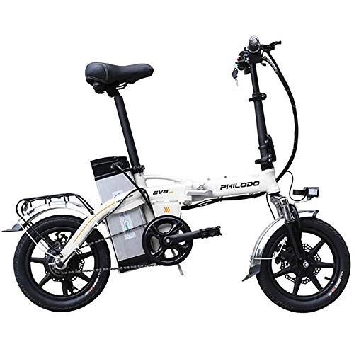 Vélos électriques : PinkDreamland 14" vélo électrique Pliable Adulte Intelligent en Alliage d'aluminium de vélos Portable avec Batterie Amovible au Lithium-ION 48V 250W 3 Modes équitation, Blanc
